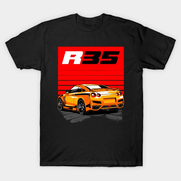 Nissan GTR 35 Orange T-Shirt by aredie19